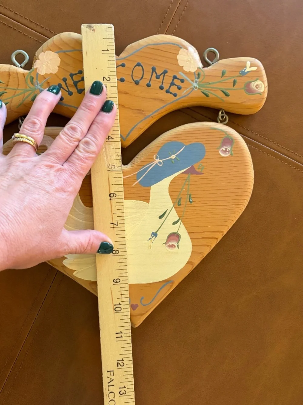 Vintage Hand-Painted Wooden Goose Welcome Sign | Heart-Shaped Country Folk Art